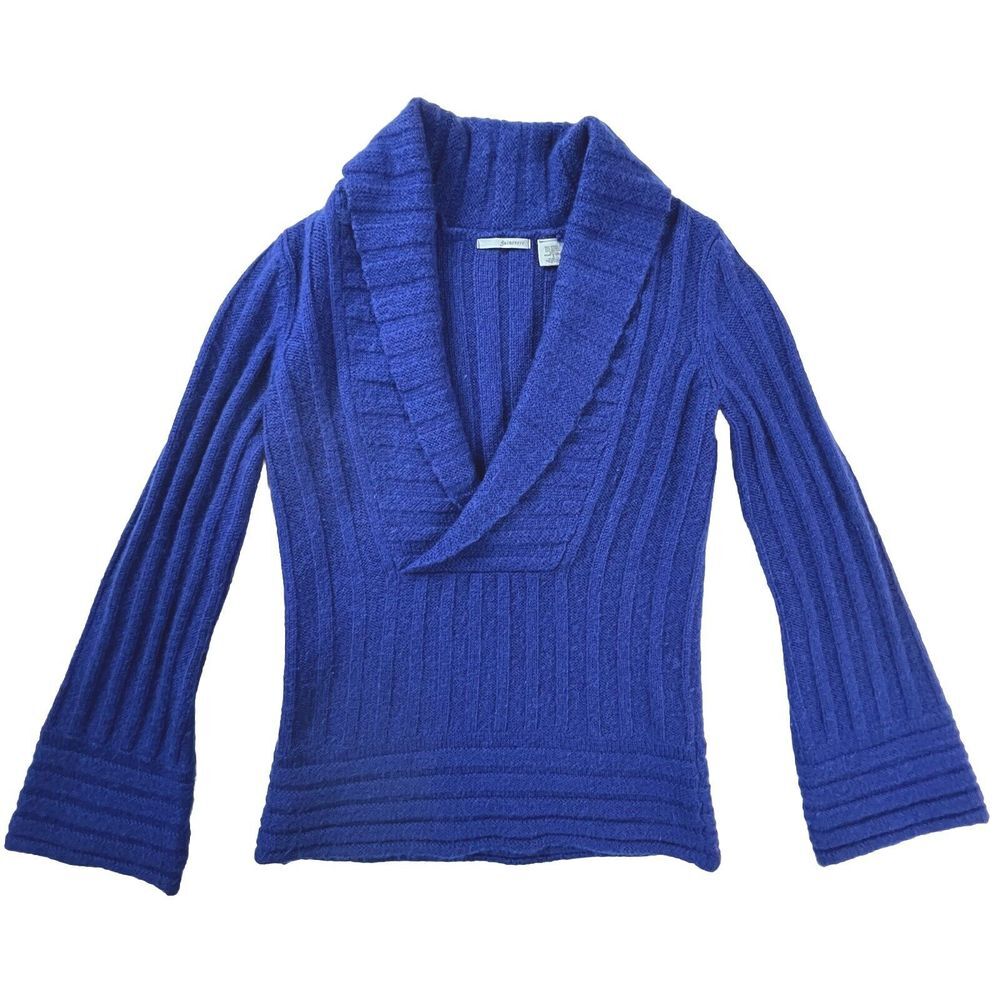 Guinevere Anthropologie Sweater‎ Womens S Blue Alpaca Merino Wool Blend Ribbed